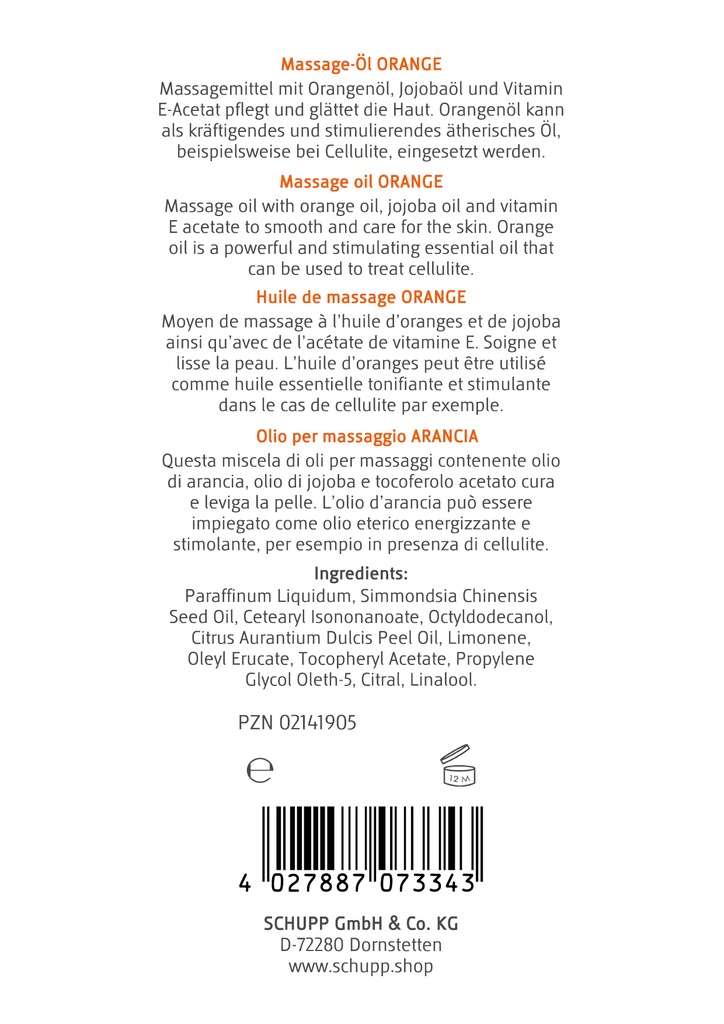Schupp Massage-olie sinaasappel 1 liter